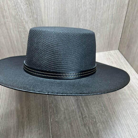 The Old Beristain Western Flat Top Cowboy Hat Wide Brim Straw Luxury Style Black - Picture 5 of 10